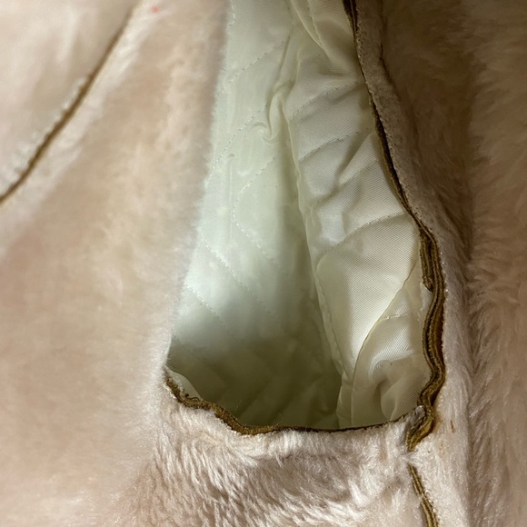 VINTAGE Genuine Suede Penny Lane Faux Fur Trim Belted Trench Coat Brown Small - Picture 12 of 12